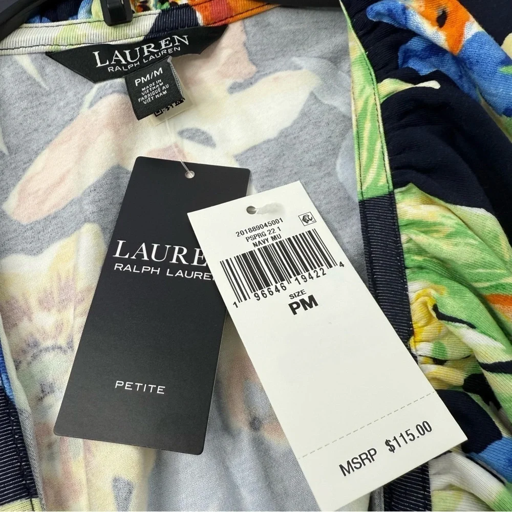 Lauren Ralph Lauren Floral Jersey Belted Peplum Top Women M Ruffles Tropical - Picture 9 of 15